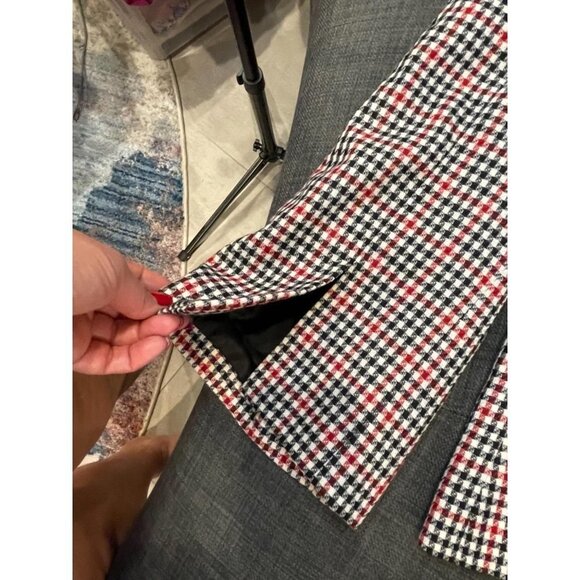 Nine West Black White Red Single Button Lined Houndstooth Jacket Sz 2P - Picture 3 of 6